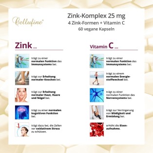 Cellufine®  Zink-Komplex + Vitamin C - 25 mg Zink - 60 vegane Kapseln