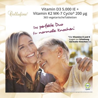 Cellufine® Vitamin D3 5.000 IE + Natto Vitamin K2 MK-7 Cyclo® 200 µg - 365 vegetarische Tabletten
