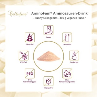 Cellufine® AminoFem® Aminosäuren Drink - Sunny OrangeKiss - 400 g veganes Pulver