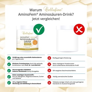Cellufine® AminoFem® Aminosäuren Drink - Sunny OrangeKiss - 400 g veganes Pulver